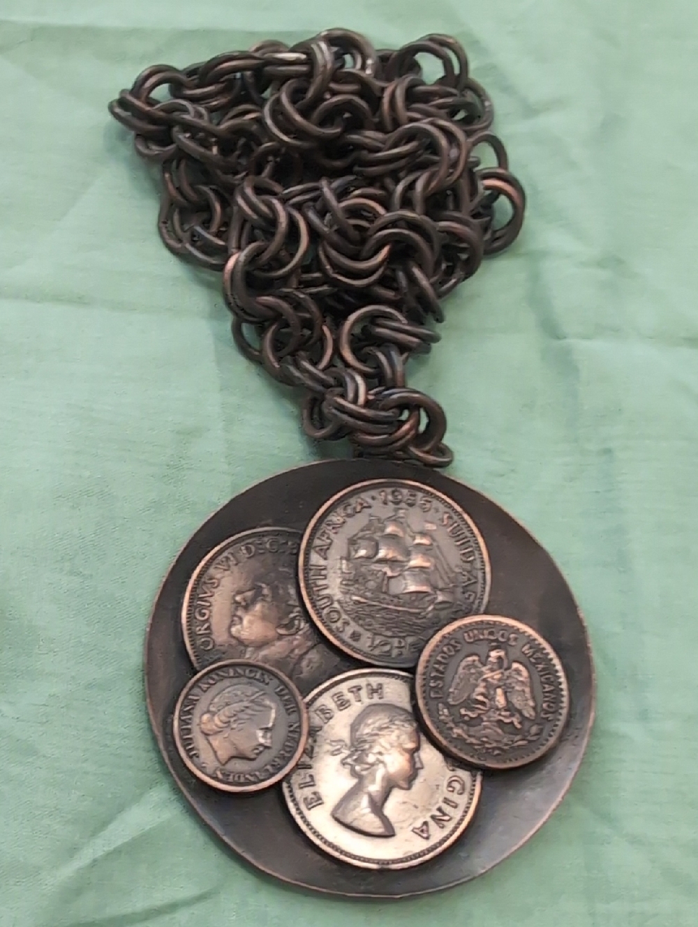 Men's Coin Pendant Necklace in Dark Bronze Finish